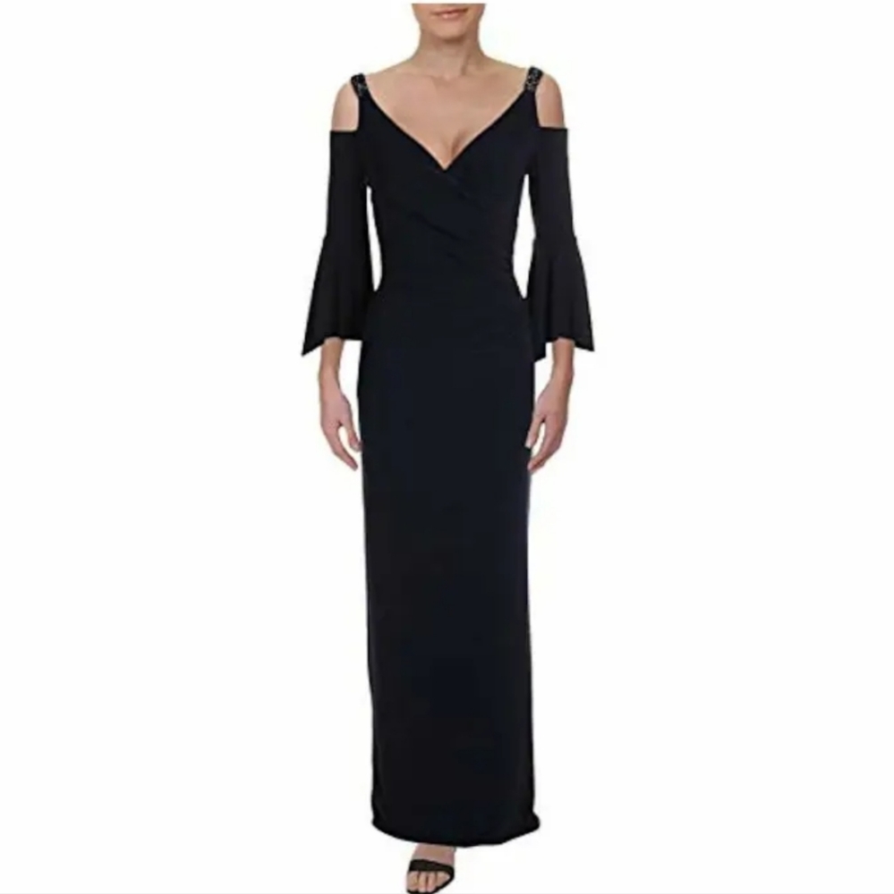 Lauren Ralph Lauren Navy Off-Shoulder Evening Gown Sz 8